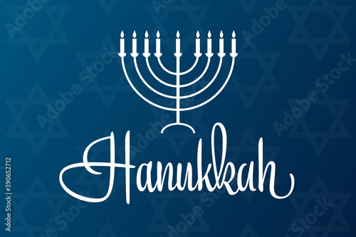 Happy Hanukkah. Holiday concept. Template for background, banner, card, poster with text inscription. Vector EPS10 illustration.