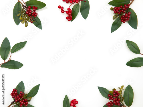 Holiday background with leaves and ornamental holiday items