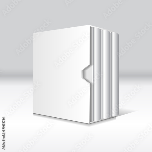 Set of 3 standing books in box cover mockup template.