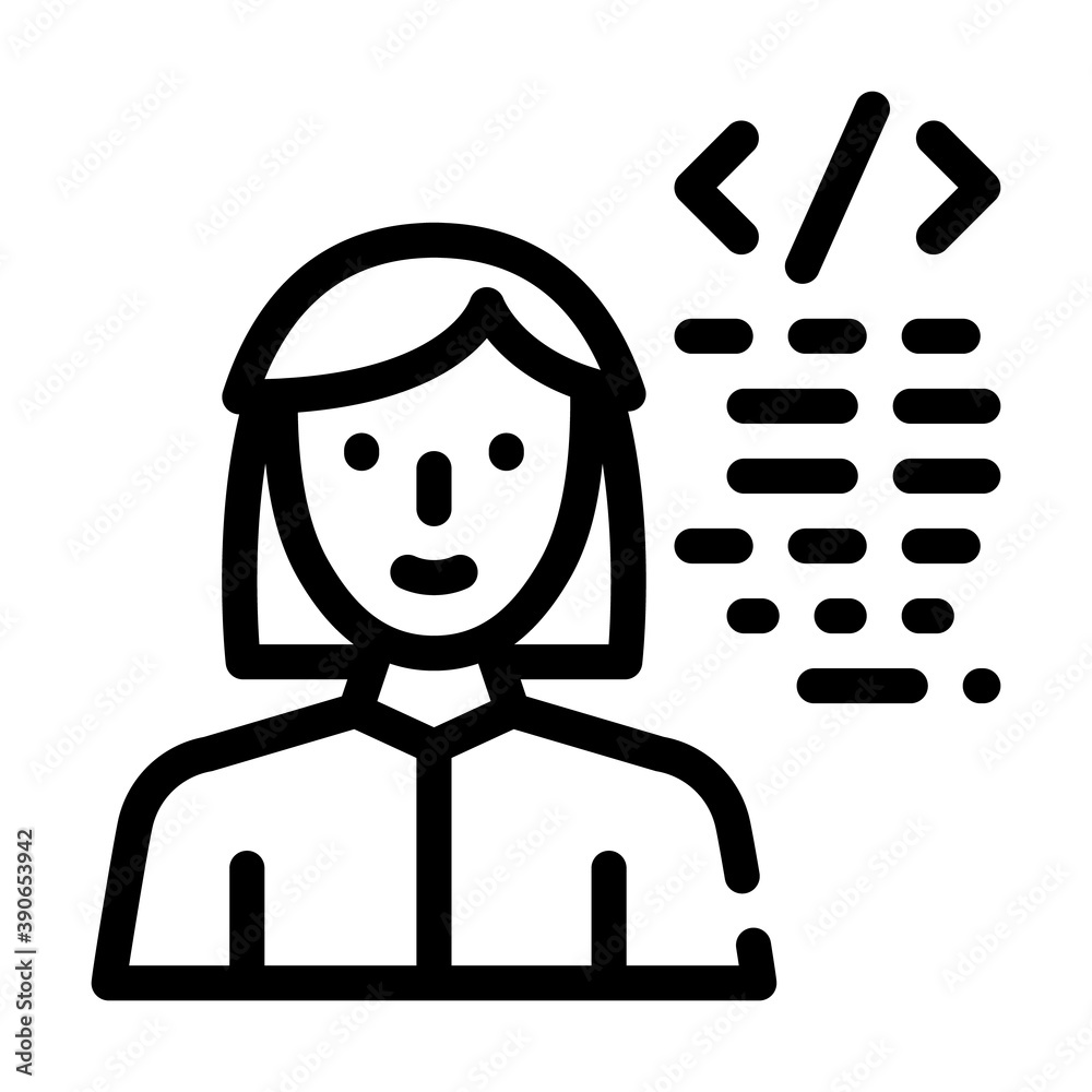 programmer woman job line icon vector illustration