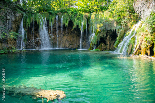 Amazing azure lake with waterfalls