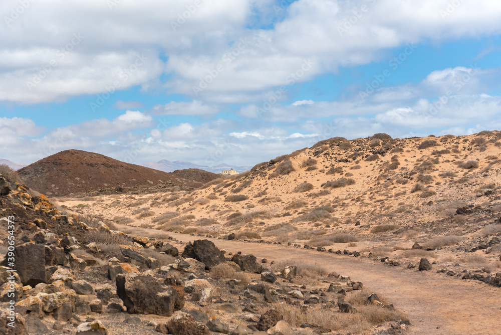 Trail in Isla Lobos in Fuerteventura in the summer 2020