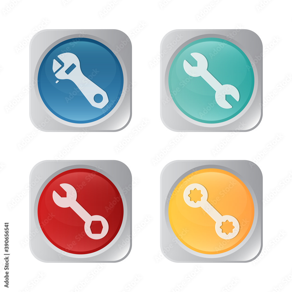 Construction, repair, tool, tools, wrench icon button vector flat color style Construction, repair, tool, tools, wrench icon button vector flat color style