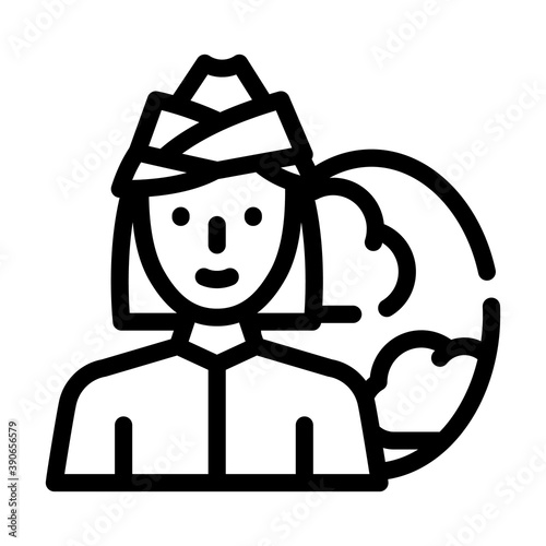 stewardess woman job line icon vector illustration