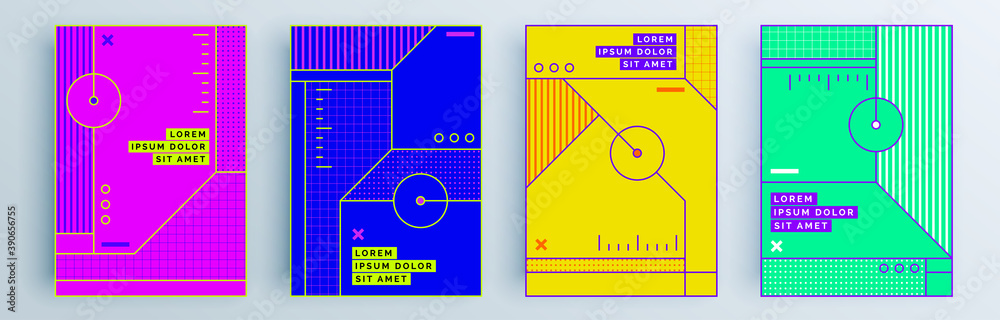 Fototapeta premium Modern abstract covers set, minimal covers design. Colorful geometric background, vector illustration.