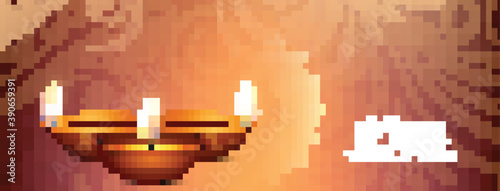 Beautiful decorative Happy Diwali banner with lamps