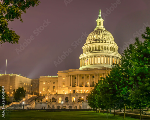 Lighting brightens the dome of the Capitol in Washington