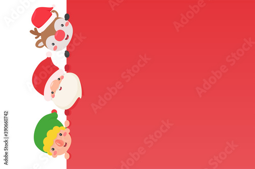 Santa's face Elves and reindeer are happy to give out gifts to the children for Christmas.