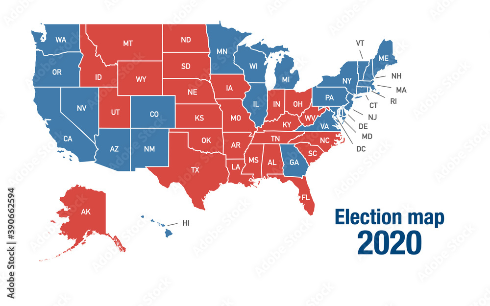 Obraz premium Map of 2020 USA presidential elections results
