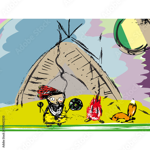 Native American Shaman, child's drawing