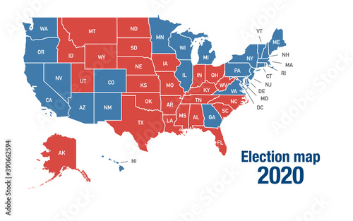 Map of 2020 USA presidential elections results photo