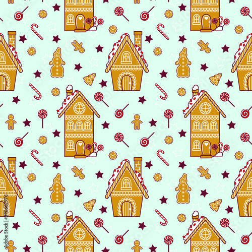 Seamless pattern of different Gingerbread cookie for Christmas.