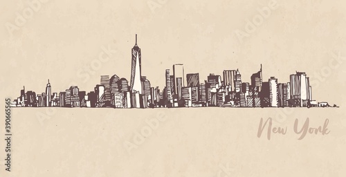Sketch of Manhattan New York on Kraft paper