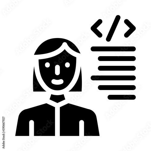 programmer woman job glyph icon vector illustration