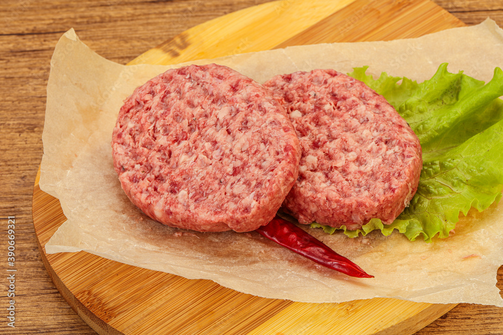 Raw beef cutlet for burger Raw beef cutlet for burger