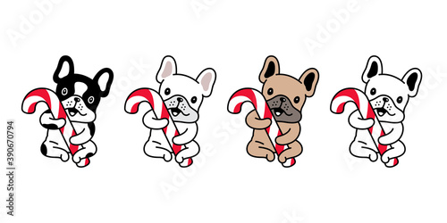 dog vector french bulldog icon christmas candy cane puppy pet character cartoon symbol scarf illustration doodle design
