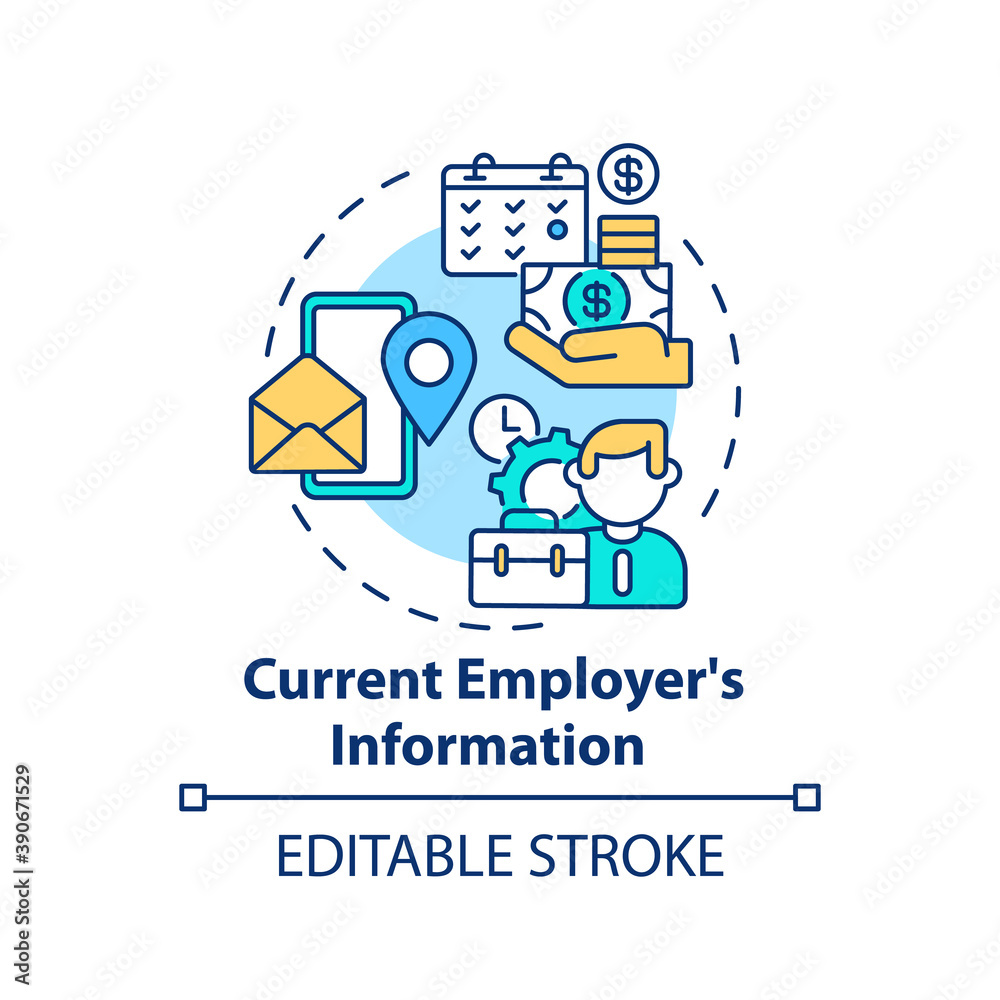 Current employers information concept icon. Disability insurance claim information. Everything about worker idea thin line illustration. Vector isolated outline RGB color drawing. Editable stroke