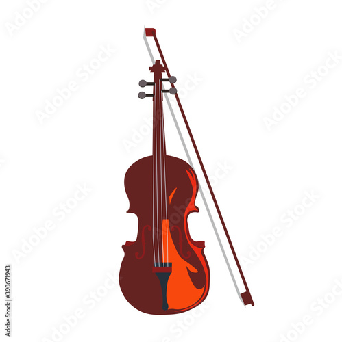 Violin vector stock illustration. Stringed bowed instrument. An old musical instrument of high register. Romantic classical music. Isolated on a white background.