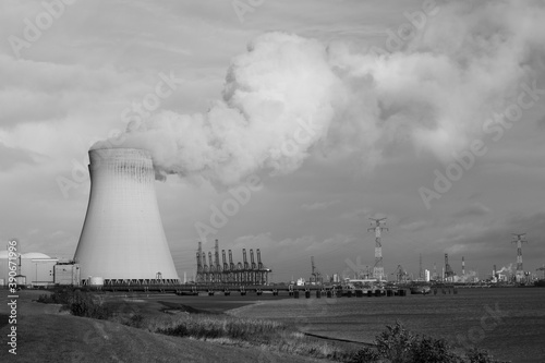 Nuclear power plant black and white