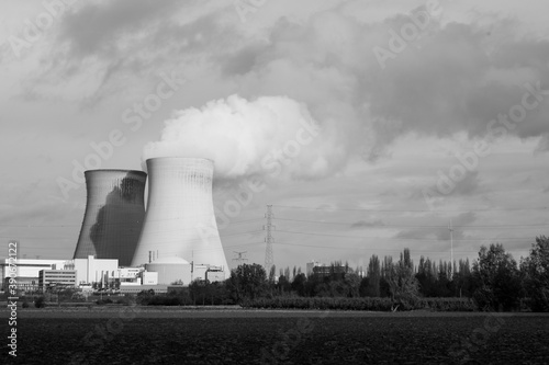 Nuclear power plant black and white