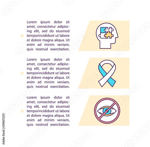 Disabling conditions concept icon with text. Physical and mental impairment. Limits life activities. PPT page vector template. Brochure, magazine, booklet design element with linear illustrations