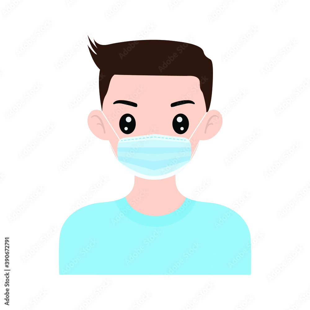man,man wearing protective Medical mask for prevent virus Covid-19,Virus, allergen protection concept,vector illustration.,Cartoon illustration in vector