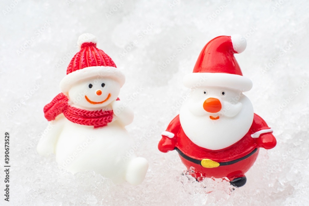 Santa claus and snowman on snow Christmas and happy new year day