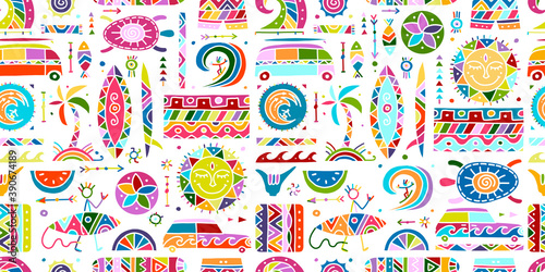 Surfing seamless pattern. Tribal elements for your design