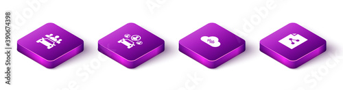 Set Isometric Car sharing, , Music streaming service and Share file icon. Vector.
