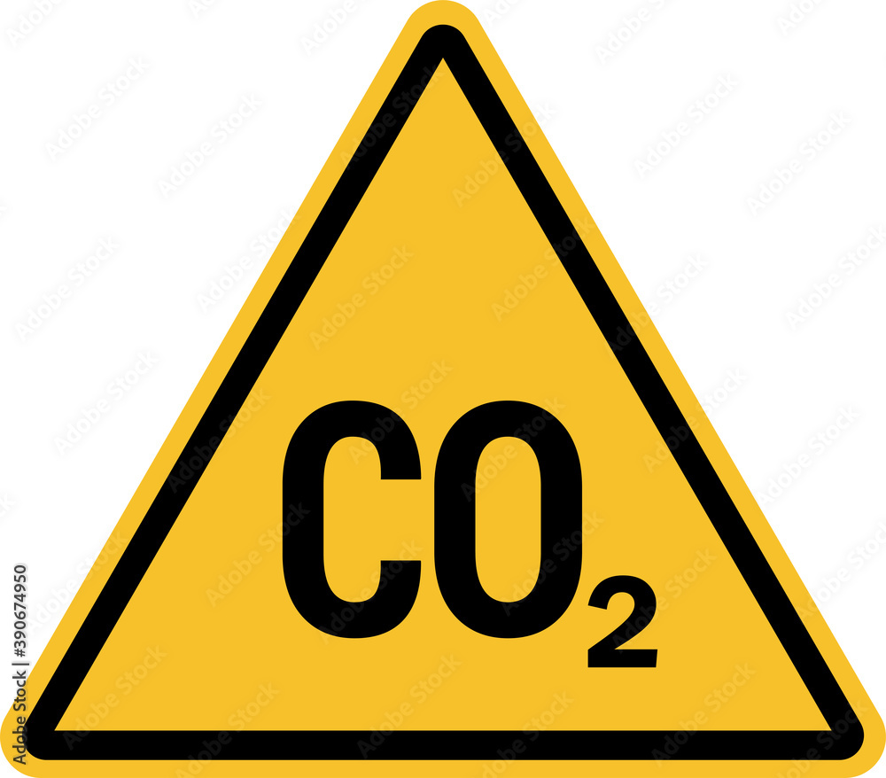 CO2 Warning sign. Carbon Dioxide gas ventilate this area. Safety symbols and signs. CO2 Warning sign. Carbon Dioxide gas ventilate this area. Safety symbols and signs.