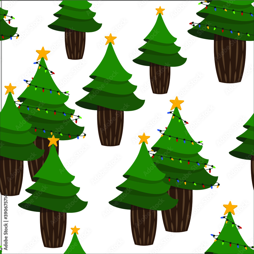 Vector illustration. Christmas seamless background. Festive decorations. Christmas tree. Green Christmas trees isolated on white background. Vector illustration. Christmas seamless background. Festive decorations. Christmas tree. Green Christmas trees isolated on white background.