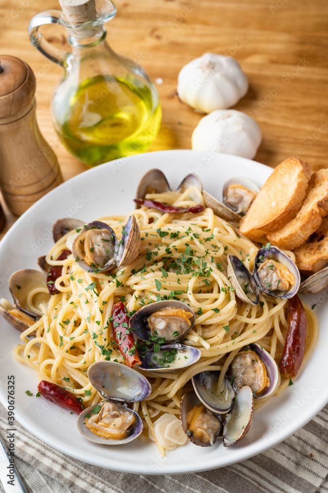 Vongole Blonco, pasta with clam shellfish Vongole Blonco, pasta with clam shellfish