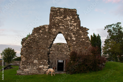 Ancient Celtic Monastic Ruins in Irish Countryside