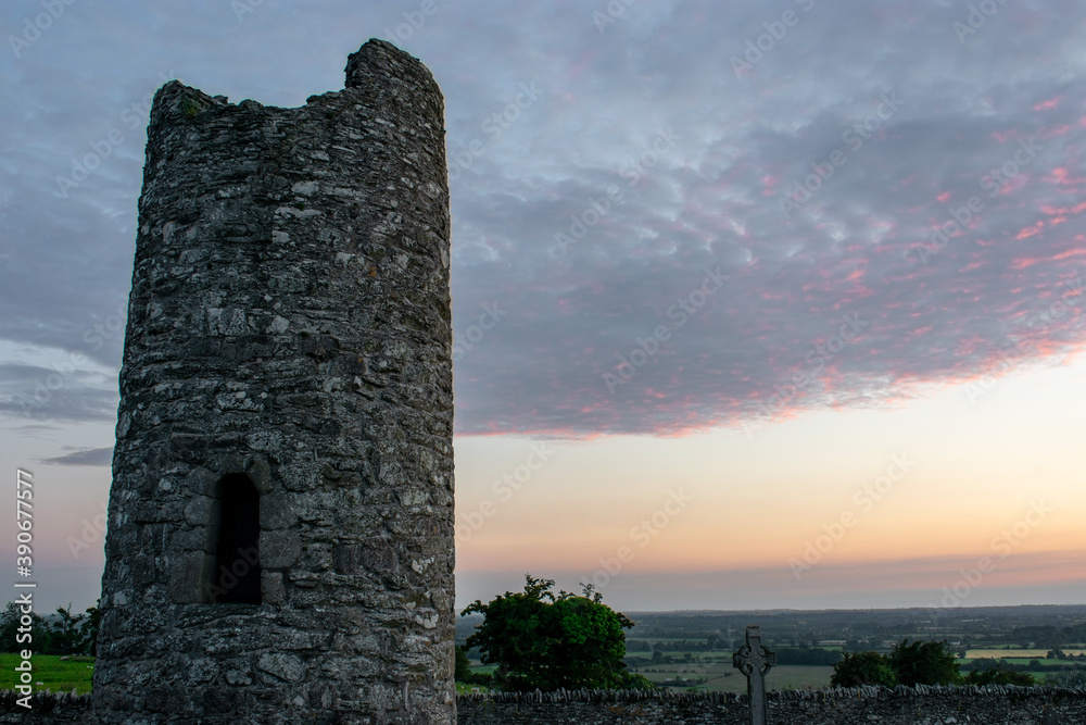 Round Tower at Sunrise, Oughterard, Kildare, Ireland
