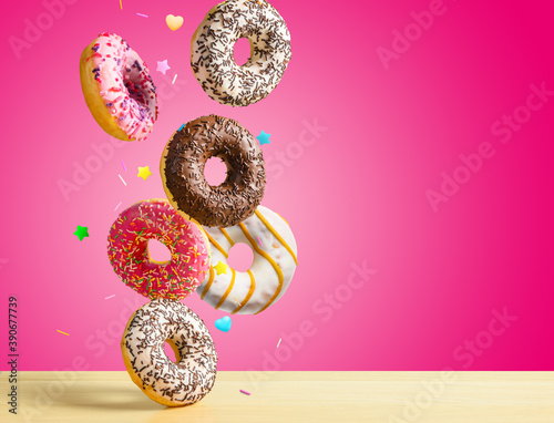 Fotografie, Tablou Flying donuts