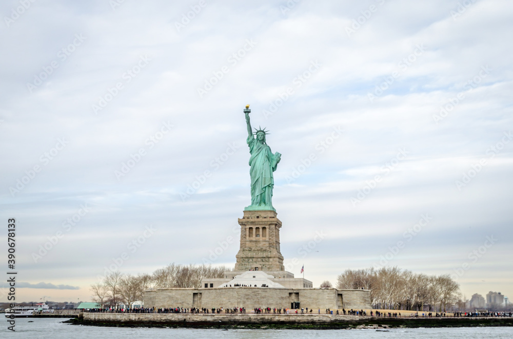 Low Angle View of Statue of Liberty Enlightening the World. Liberty Island, Manhattan, New York City, USA