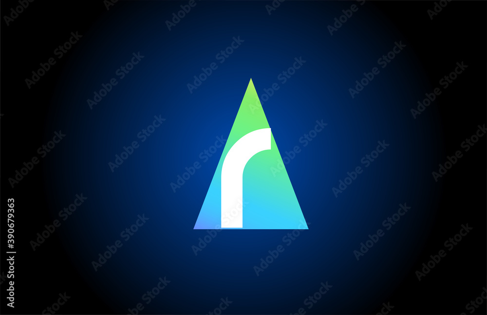Fototapeta premium R alphabet letter logo icon for business and company. Simple green blue design with triangle