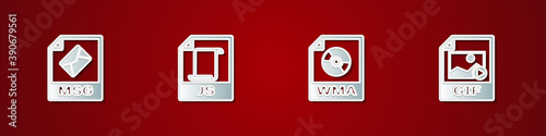 Set MSG file document, JS, WMA and GIF icon. Vector.