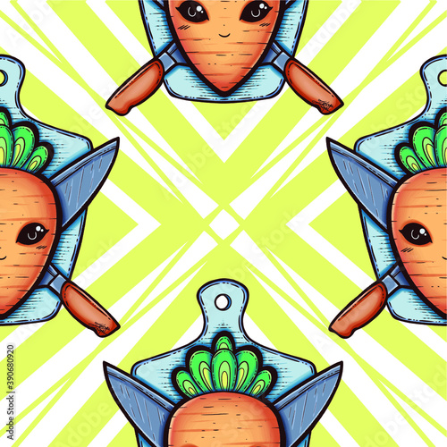 Carrot and Knife Coat of Arms Seamless Surface Pattern Design

