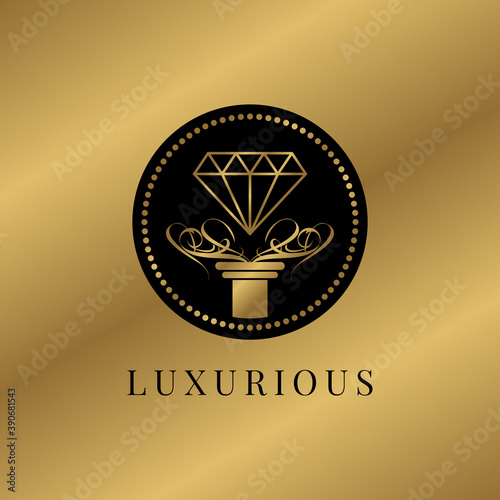 elegant floral diamond and pillars royal circle logo template for luxurious company, jewelry or real estate agent