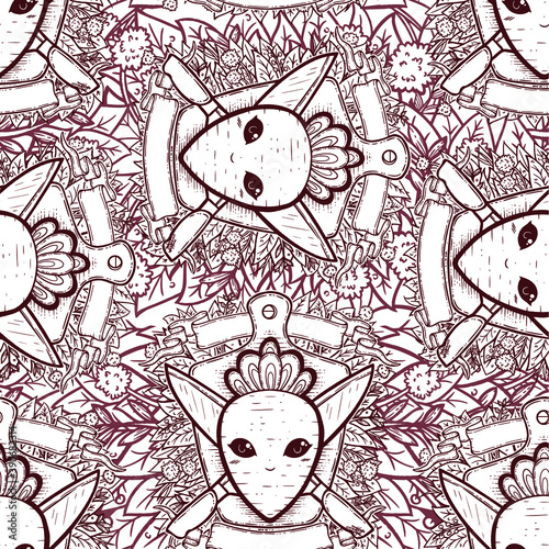 Root Vegetable - Carrot/Radish - and Knife Coat of Arms Seamless Surface Pattern Design
