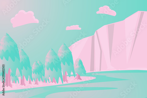 Abstract mountain and lake. nature pine tree forest. cloud shape in shadow. pine gradient color. design esp10.