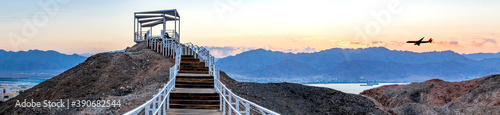Sunrise at a top of the mount in Municipal Public Park in vicinity of Eilat -...