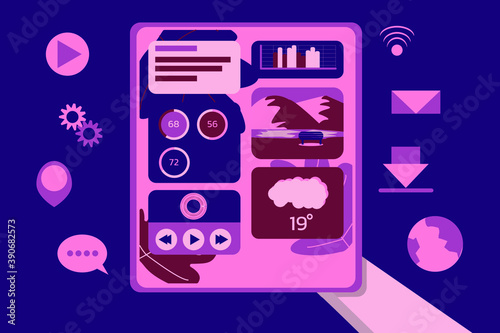 Abstract social media and digital multimedia. social movement vector. icon technology on tablet. multimedia used on everyday. design esp10.
