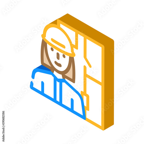 architect woman job isometric icon vector illustration