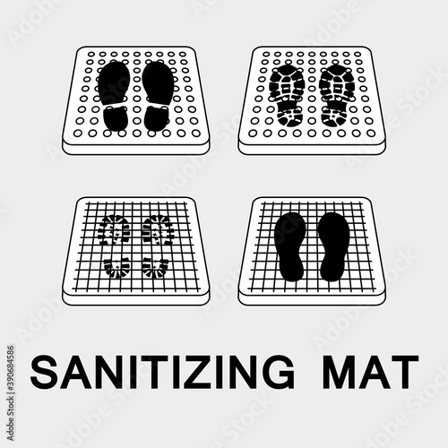 Sanitary mat. Disinfection mat icon. Disinfectant for shoes or foot baths with antiseptic solution. On a white background. The concept of coronavirus prevention, healthcare. Vector