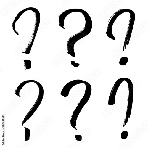 Grunge hand drawn question marks isolated on white, vector