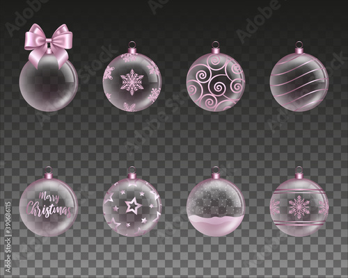 set of pink transparent christmas balls