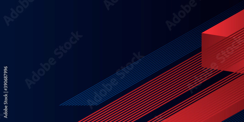 Blue red abstract background with shiny red lines on dark blue background