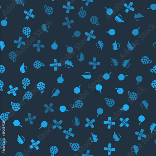 Set Crossed bandage plaster, Enema, Bedpan and Surgery lamp on seamless pattern. Vector.